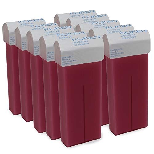 KOKEN - Cera Depilatoria Roll-on 100ml Universal - Pack 10 Cartuchos Fresa (Resinas 100% Españolas)