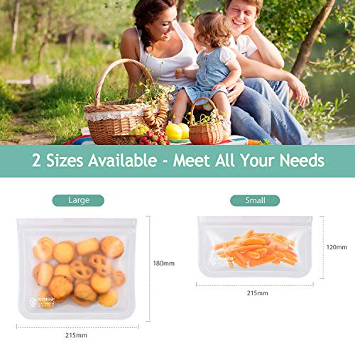 Kollea Bolsas de Silicona Reutilizables 12 Pack, Bolsas de conservación, Bolsas de Silicona Preservación de Alimento Hermética para Fruta Verduras Carne y sándwich, Ideal para Hogar Cocina y Viajes