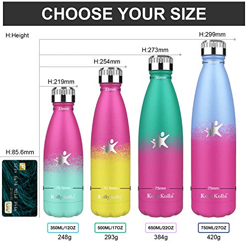 KollyKolla Botella de Agua Acero Inoxidable, Termo Sin BPA Ecológica, Botellas Termica Reutilizable Frascos Térmicos para Niños & Adultos, Deporte, Oficina, (350ml Violeta Claro + Barbie Rosa)