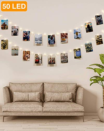 Kolpop Colgar Fotos de Luces, 5m 50 Led Clip Cadena de Luces LED 30 Pinzas Para Fotos Fotoclips Guirnalda de Luces Pinzas con Luz para Colgar Fotos Por decoración, Habitaciones, Bodas,Cumpleaños