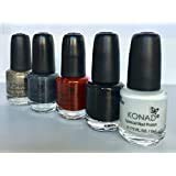 KONAD-Kit de 5 esmaltes para estampar 5ml:Wine red,White,Black,Powdery silver,Light Bronze