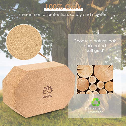 konajc Bloque Yoga de Corcho 100% Natural Bloques para Ejercicio y Pilates Diseño Octogonal 22x14x7.5cm,1 Pieza.