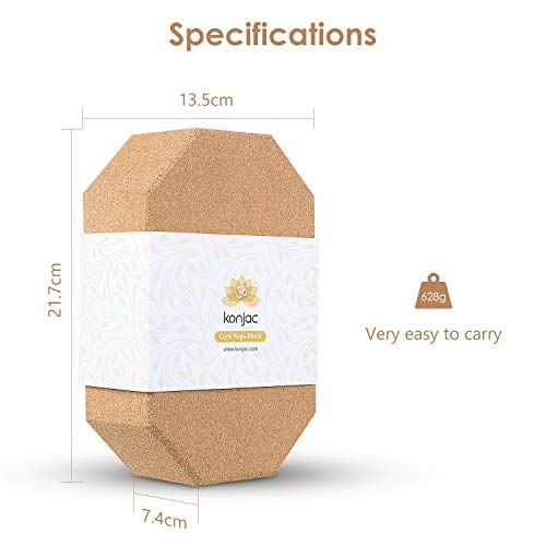 konajc Bloque Yoga de Corcho 100% Natural Bloques para Ejercicio y Pilates Diseño Octogonal 22x14x7.5cm,1 Pieza.