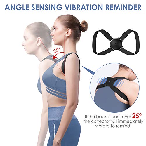 konjac Corrector de Postura Espalda Inteligente con Vibración para Hombre y Mujer, Corrector de Postura Inteligente. Negro.