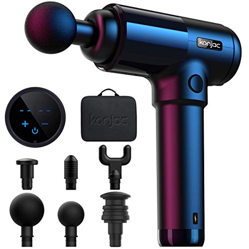 konjac Pistola de Masaje, Massage Gun Masajeador Muscular de Percusión de Tejido Profundo con 20 Niveles Ajustables, 6 Cabezas de Masaje para Relajación Recuperación Fatiga-Negro