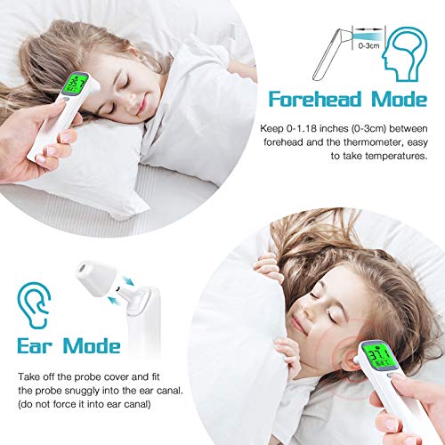 konjac termometro infrarrojos, termómetro digital termómetro sin contacto, modo 4 en 1 para medir el frente y oído, adultos y niños, con función de memoria de alarma de fiebre y pantalla LCD