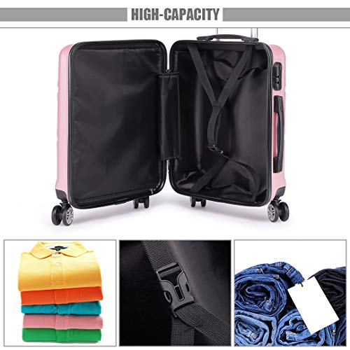 Kono Maleta de Cabina de ABS de 20 Pulgadas con Diseño Esculpido en Horizontal,4 Ruedas,55x40x22cm(Rosa)