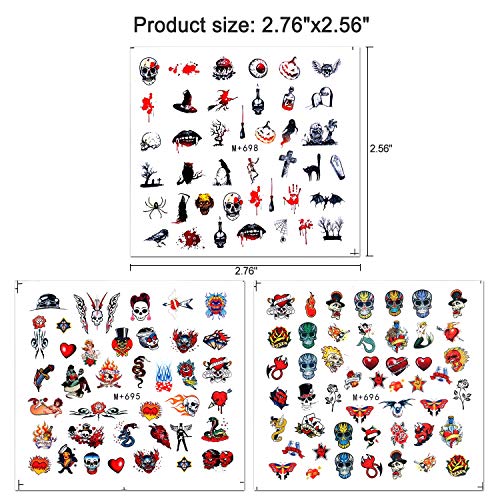 Konsait Halloween 3D Uñas Pegatinas Stickers Decoración 7 Hojas, Nail Art Pegatina de Cráneo Esqueleto Murciélago Fantasma Telaraña Uñas Envolturas Dedos para Halloween Uñas Diy Maquillaje Decoración