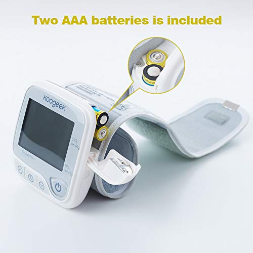 Koogeek Tensiómetro de Muñeca Digital, Monitor de Presión Arterial y Pulso de Frecuencia, Bluetooth Medir la Frecuencia Cardíaca, Función de Memoria, con Gran LCD pantalla, APP para IOS y Android