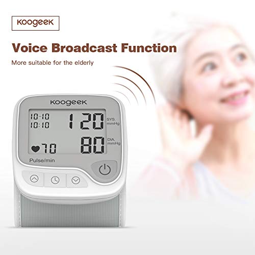 Koogeek Tensiómetro de Muñeca Digital, Monitor de Presión Arterial y Pulso de Frecuencia, Bluetooth Medir la Frecuencia Cardíaca, Función de Memoria, con Gran LCD pantalla, APP para IOS y Android