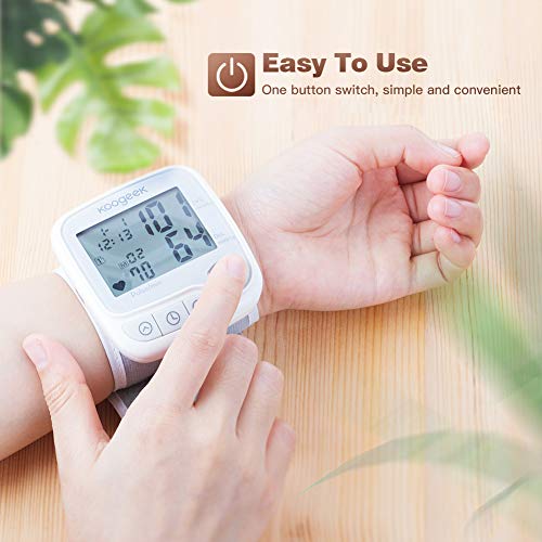 Koogeek Tensiómetro de Muñeca Digital, Monitor de Presión Arterial y Pulso de Frecuencia, Bluetooth Medir la Frecuencia Cardíaca, Función de Memoria, con Gran LCD pantalla, APP para IOS y Android