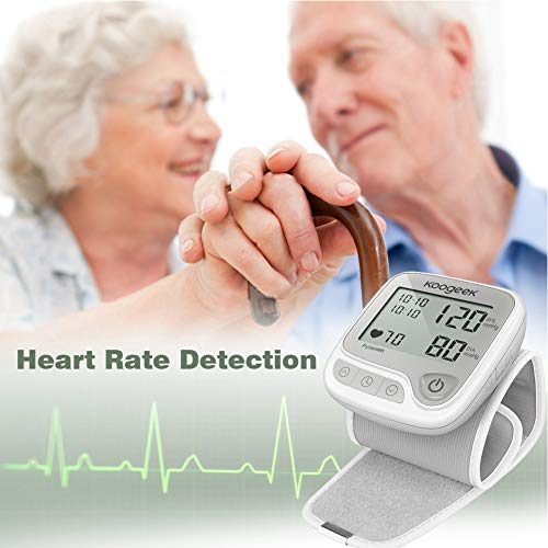 Koogeek Tensiómetro de Muñeca Digital, Monitor de Presión Arterial y Pulso de Frecuencia, Bluetooth Medir la Frecuencia Cardíaca, Función de Memoria, con Gran LCD pantalla, APP para IOS y Android