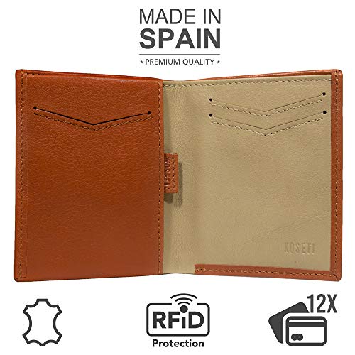 KOSETI - Cartera Hombre Marrón | Tarjetero, Billetero, Monedero | Fabricada en España | Piel de Vacuno Autentica | Premium | 12 Tarjetas | Protección RFID y NFC | Realizada por Artesanos de Ubrique