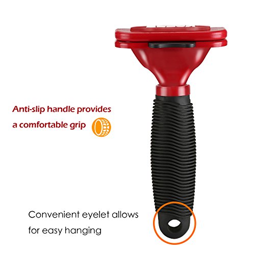 Kosse Peine Recortadora de Pelo para Mascotas con Empujador de Residuo, Cepillo de Pelaje Profesional Quita 90% Pelos Muertos, Masaje para Gatos y Perros en Muda -Medio