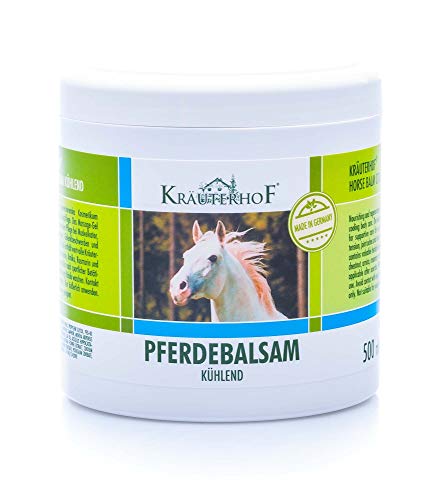 Kräuterhof- Bálsamo de caballo, enfría y revitaliza, extracto valioso de hierbas de castaño de Indias, árnica, romero y aceite de menta, bote sellado con lámina de aluminio