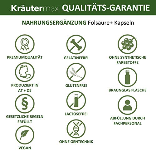 Kräutermax Ácido fólico 400 µg más cápsulas 1 x 90 piezas Alta dosis para el embarazo