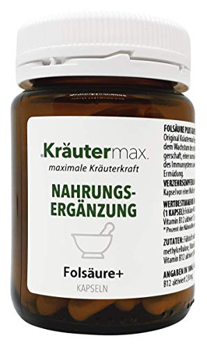 Kräutermax Ácido fólico 400 µg más cápsulas 1 x 90 piezas Alta dosis para el embarazo