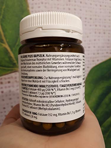 Kräutermax Ácido fólico 400 µg más cápsulas 1 x 90 piezas Alta dosis para el embarazo