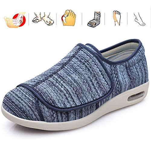 KRILY Zapatillas Anchas para Hombre Calzado De Fascitis Plantar Calzado De Edema Zapatos de Ajustables para Ancianos para Pies Hinchados Ancianos Diabéticos Edema Pies Anchos,Light Blue Mixed Yarn,43