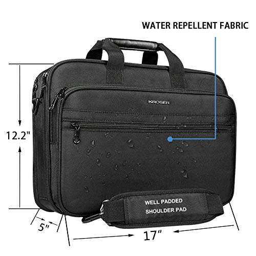 KROSER 17" Bandolera para Portátil Maletín para Portátil hasta 16" Hidrófugo Peso Ligero Bolso de Mensajero para Portátil Bolsa de Ordenador para Viajes/Negocios/Escuela/Hombres/Mujeres
