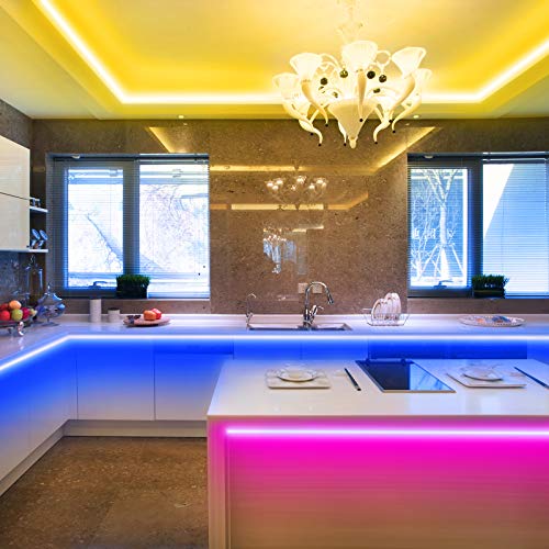 KSIPZE - Tira de luces LED RGB con cambio de color de 12 m, con mando a distancia de 44 botones y fuente de alimentación para la iluminación de armarios, decoración del hogar, bar, cocina, fiesta