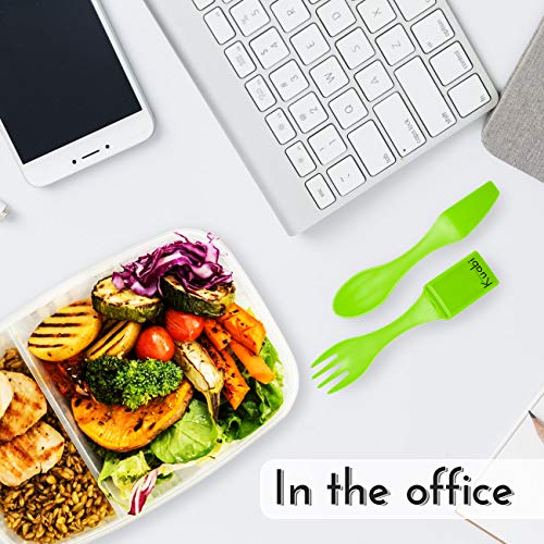 Kuabi Cubiertos Camping 4 en 1 Tenedor Cuchara Cuchillo Pinzas Reutilizable Cubiertos para Llevar Porta Cubiertos Viaje Acampada Picnic Oficina Cubierto Camping sin BPA Apto lavavajillas
