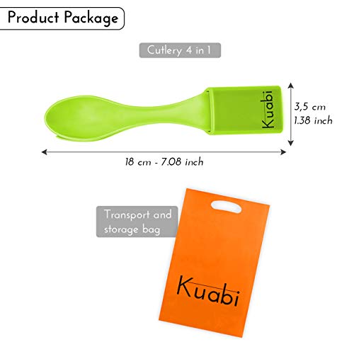 Kuabi Cubiertos Camping 4 en 1 Tenedor Cuchara Cuchillo Pinzas Reutilizable Cubiertos para Llevar Porta Cubiertos Viaje Acampada Picnic Oficina Cubierto Camping sin BPA Apto lavavajillas