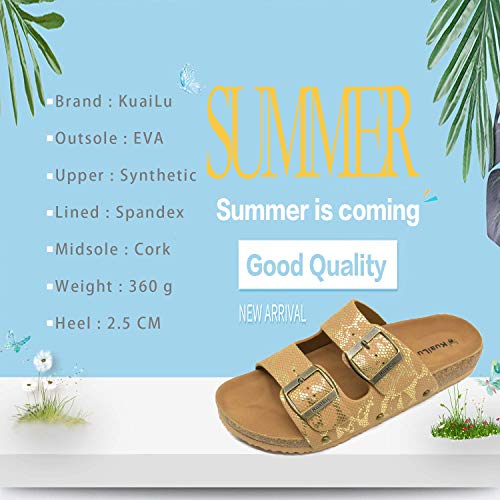 KuaiLu Sandalias de Pala Mujer Metálico Piel Verano Sandalias Bio Ajustable Buckle Comodas Plataforma Mules Planas Zuecos Piel de Serpiente Marrón 39