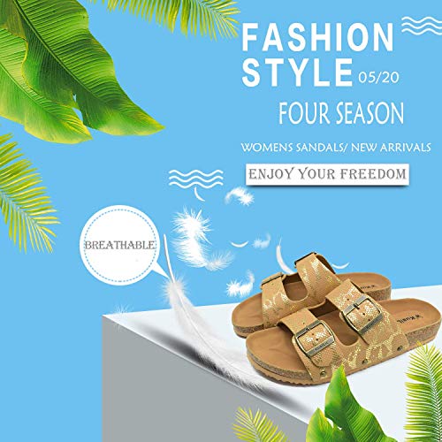 KuaiLu Sandalias de Pala Mujer Metálico Piel Verano Sandalias Bio Ajustable Buckle Comodas Plataforma Mules Planas Zuecos Piel de Serpiente Marrón 39