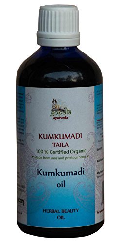 Kumkumadi Taila BIO Aceite (100 ml), aceite para rejuvenecer la piel, aceite para el acné, aceite para las manchas, hierbas formulada de acuerdo con los principios del Ayurveda,, Certificado LACON GmbH en Europa, Suplemento 100% natural ecológico, En acei