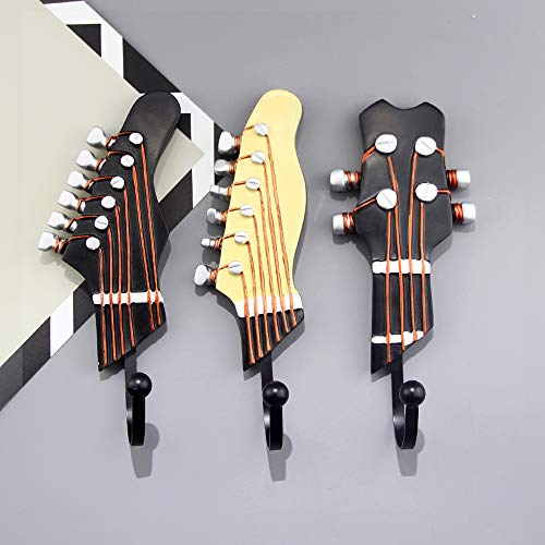 KUNGYO Juego de 3 Ganchos Decorativos Guitarra Forma Vintage Perchero de Pared para Colgar Sombrero,Abrigos,Teclas,Bolsa,silenciador