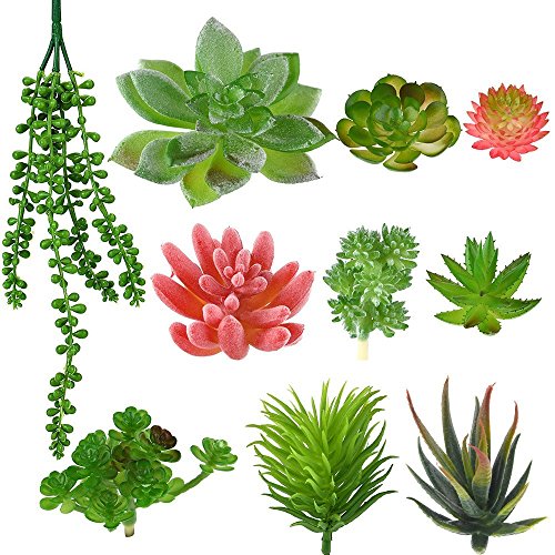 KUUQA 10 piezas de flores artificiales suculentas para colgar plantas, tallos para decoración del hogar, interior, jardín, bricolaje