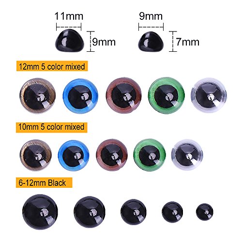 KUUQA 320 Piezas 6-12mm Coloridos Vistoso Ojos de Seguridad Ojos de Plastic y 50 Piezas de Narices de Seguridad con 370 Piezas Arandelas para Hacer Muñecas