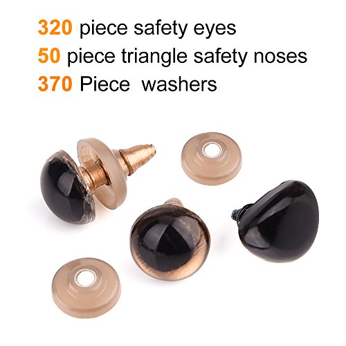 KUUQA 320 Piezas 6-12mm Coloridos Vistoso Ojos de Seguridad Ojos de Plastic y 50 Piezas de Narices de Seguridad con 370 Piezas Arandelas para Hacer Muñecas