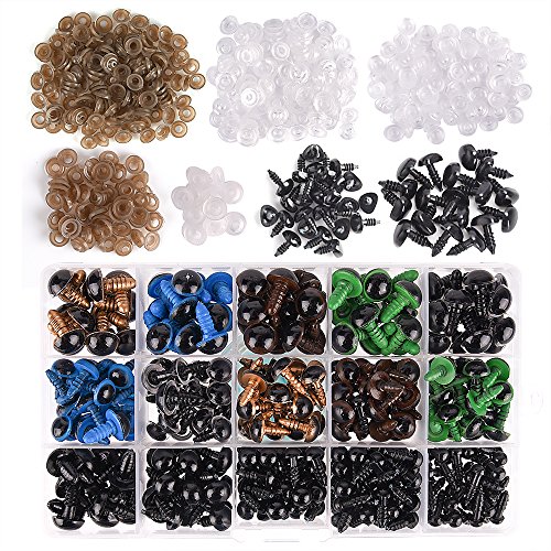 KUUQA 320 Piezas 6-12mm Coloridos Vistoso Ojos de Seguridad Ojos de Plastic y 50 Piezas de Narices de Seguridad con 370 Piezas Arandelas para Hacer Muñecas