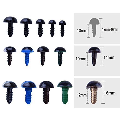 KUUQA 320 Piezas 6-12mm Coloridos Vistoso Ojos de Seguridad Ojos de Plastic y 50 Piezas de Narices de Seguridad con 370 Piezas Arandelas para Hacer Muñecas