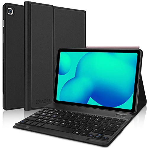 KVAGO Funda con Teclado para Samsung Galaxy Tab S6 Lite 10.4 Pulgadas 2020 SM-P610/ P615 Tablets,Diseño en Español Ñ con Teclado Bluetooth Inalámbrico,Carcasa con Auto-Sueño/Estela,Negro