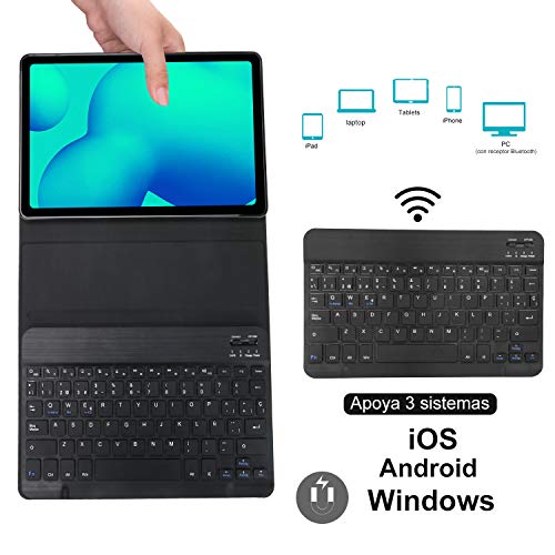 KVAGO Funda con Teclado para Samsung Galaxy Tab S6 Lite 10.4 Pulgadas 2020 SM-P610/ P615 Tablets,Diseño en Español Ñ con Teclado Bluetooth Inalámbrico,Carcasa con Auto-Sueño/Estela,Negro
