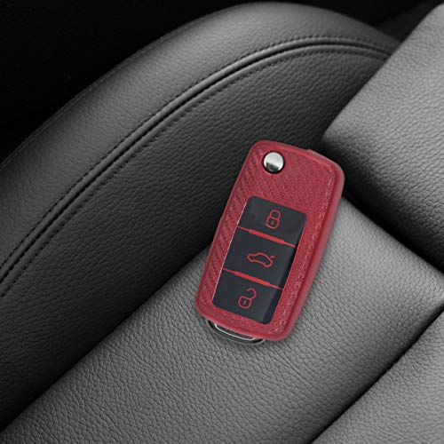 kwmobile Funda Compatible con VW Skoda Seat - Carcasa para Llave del Coche VW Skoda Seat Llave de Coche de 3 Botones - diseño Carbono