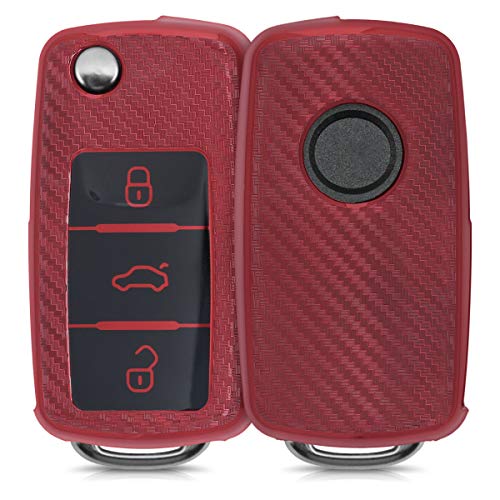 kwmobile Funda Compatible con VW Skoda Seat - Carcasa para Llave del Coche VW Skoda Seat Llave de Coche de 3 Botones - diseño Carbono