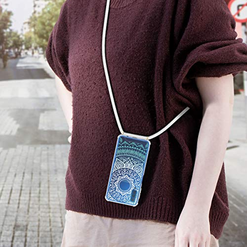 kwmobile Funda con Cuerda Compatible con Samsung Galaxy A7 (2018) - Carcasa de TPU con Colgante Sol hindú Menta/Blanco/Transparente
