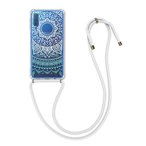 kwmobile Funda con Cuerda Compatible con Samsung Galaxy A7 (2018) - Carcasa de TPU con Colgante Sol hindú Menta/Blanco/Transparente