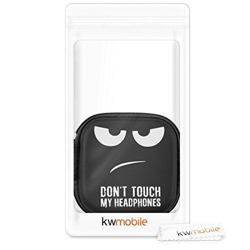 kwmobile Funda para Auriculares Compatible con Auriculares - Estuche con Cierre para Cascos - Cubierta Dura Universal para audífonos - Don't Touch my Headphones Blanco/Negro/Negro