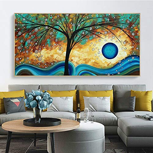 KWzEQ Abstract Tree Sunset Waves on Canvas Carteles Pintura al óleo Carteles e Impresiones Sala de Estar Arte Decorativo de la Pared,Pintura sin Marco,30X60cm