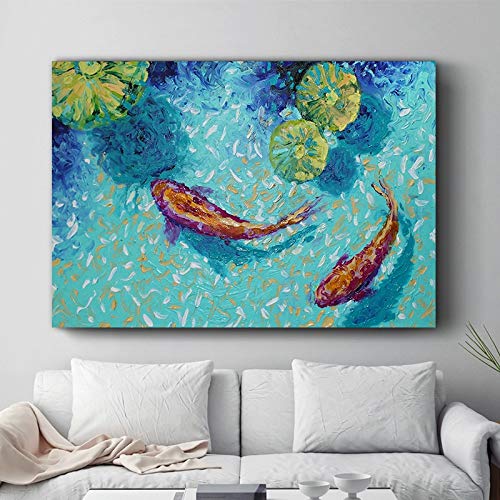 KWzEQ Imprimir en Lienzo Decoración del hogar de Pared de Peces koi para póster de Sala de estar70x90cmPintura sin Marco