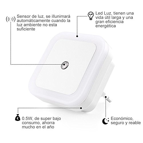 KYG Lámpara Nocturna con Sensor de Luz Activo Luz Quitamiedos para Niños de Bajo Consumo Luz de Noche Ideal para Dormitorio Pasillo Baño Habitación de Bebé Cocina Garaje Set de 4 Lámparas