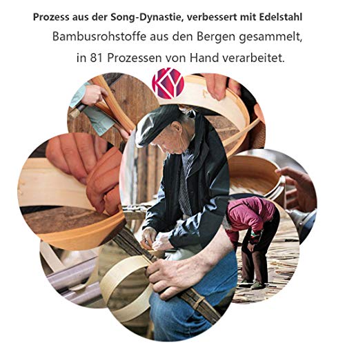 KYONANO Vaporera de bambú, Cesta de bambú - 24cm, para arroz, Dim Sum, Verduras, Pescado y Carne, Recipiente Tradicional para la cocción al Vapor, 2 Pisos y 1 Tapa