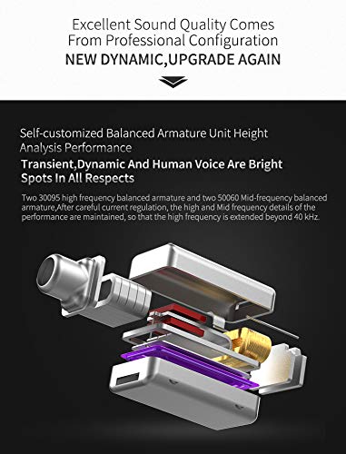 KZ ZS10 Pro Auriculares híbridos 4BA 1DD 4 equilibrados y 1 dinámico 4BA 1DD Auriculares Monitor con Cable de Repuesto de 2 Pines(Azul no Mic)