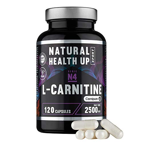 L-Carnitina (Carnipure) Natural Health Up para el entrenamiento – Quemagras para la rutina deportiva – 120 cápsulas vegetales (2500 MG)