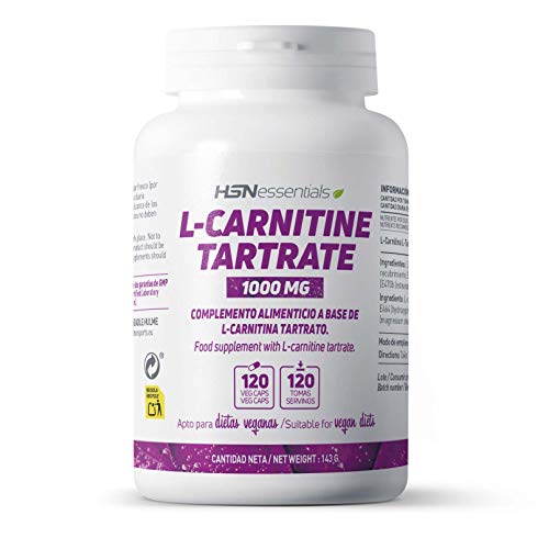 L-Carnitina Tartrato de HSN | 3000 mg por Dosis Diaria | Alta Biodisponibilidad + Pérdida de peso + Mayor Energía + Rendimiento + Recuperación | Vegano, Sin Gluten, Sin Lactosa, 120 Cápsulas Vegetales